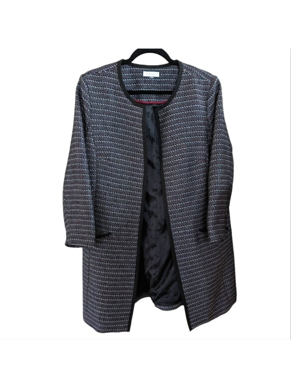 Charter Club Navy, Red, White & Silver Tweed 3/4 Sleeve Open Long Blazer Sze M/L